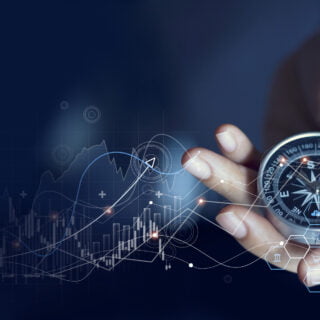 Business navigate recovery, Abstract, The compass navigate for businessmen to resume business growth in the economic crisis, Rethink, Reinvent and Recover